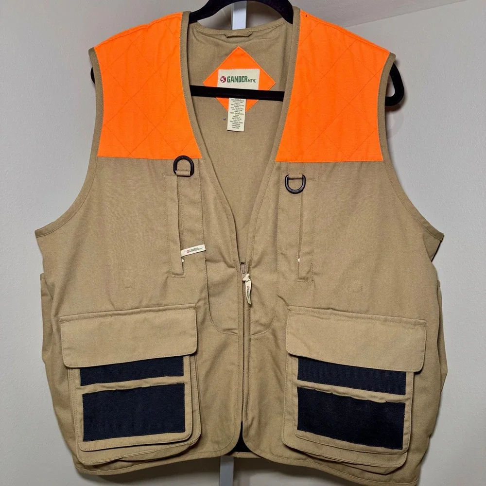 Gander Mountain Mens‎ Hunting Vest Tan Orange Pockets Zipper Size M